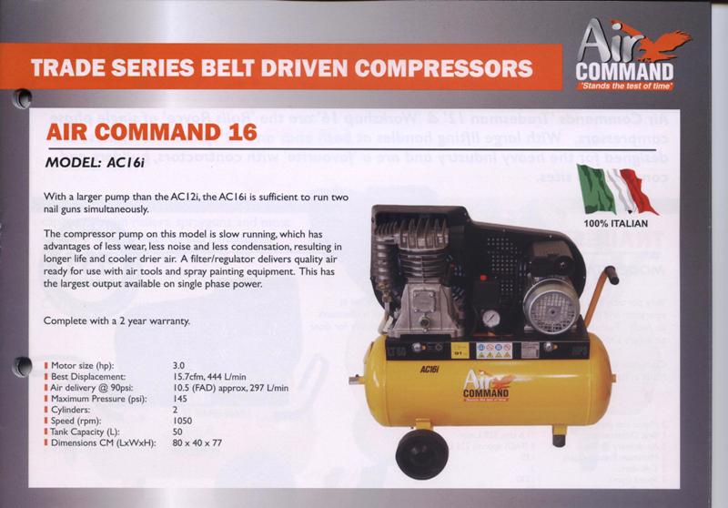Compressor Air Command new AC16i 3hp single phase belt drive slow running 15.7cfm 50litre tank
